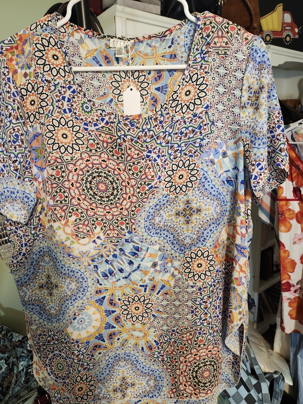 Marks & Spencer Multi-Color Mosaic Short Sleeve Top